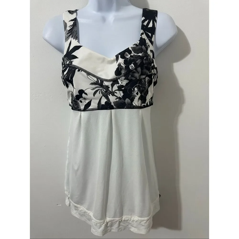 Lululemon Tank Top Size 6 Brisk Bloom Black White Loose Fit  A815
